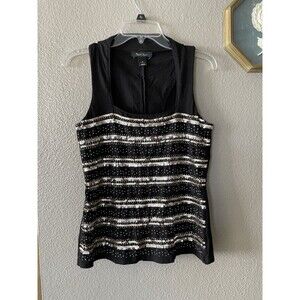 White House Black Market Top Women’s Tank Sequin Sleeveless Blouse Gold Size S